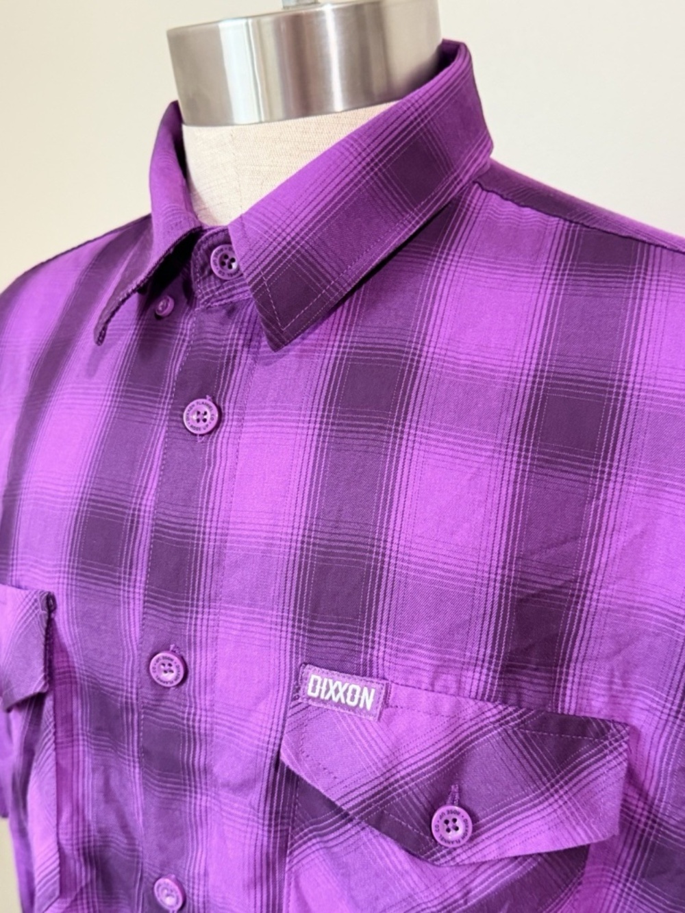 Dixxon Rose Up Shirt Mens Large Purple Plaid Bamboo Lightweight - Picture 3 of 4